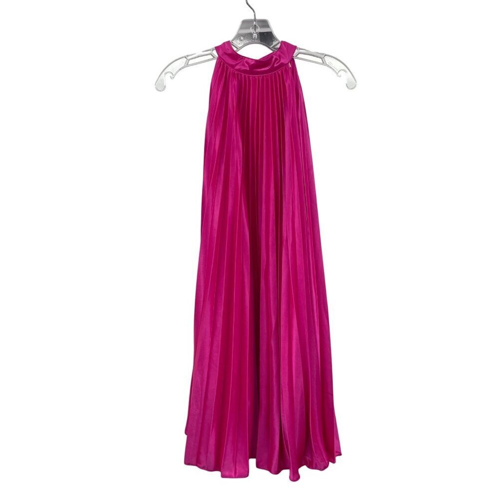 Pink Lily Pleated Halter Dress Knee Length Pink Size Small Keyhole